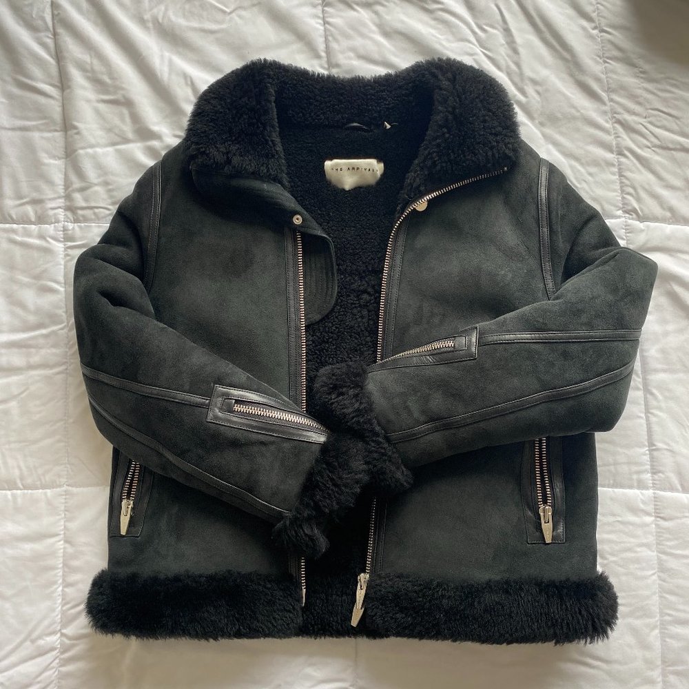 The Arrivals Shearling Moto Suede Jacket